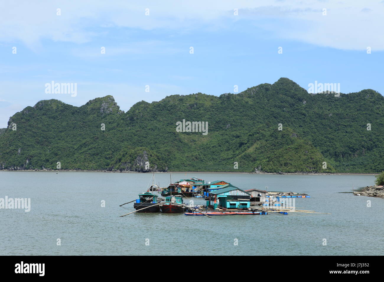 Asien Bucht Viet Nam Vietnam Hausboot Gemeinschaft Dorf Marktstadt Salzwasser Stockfoto