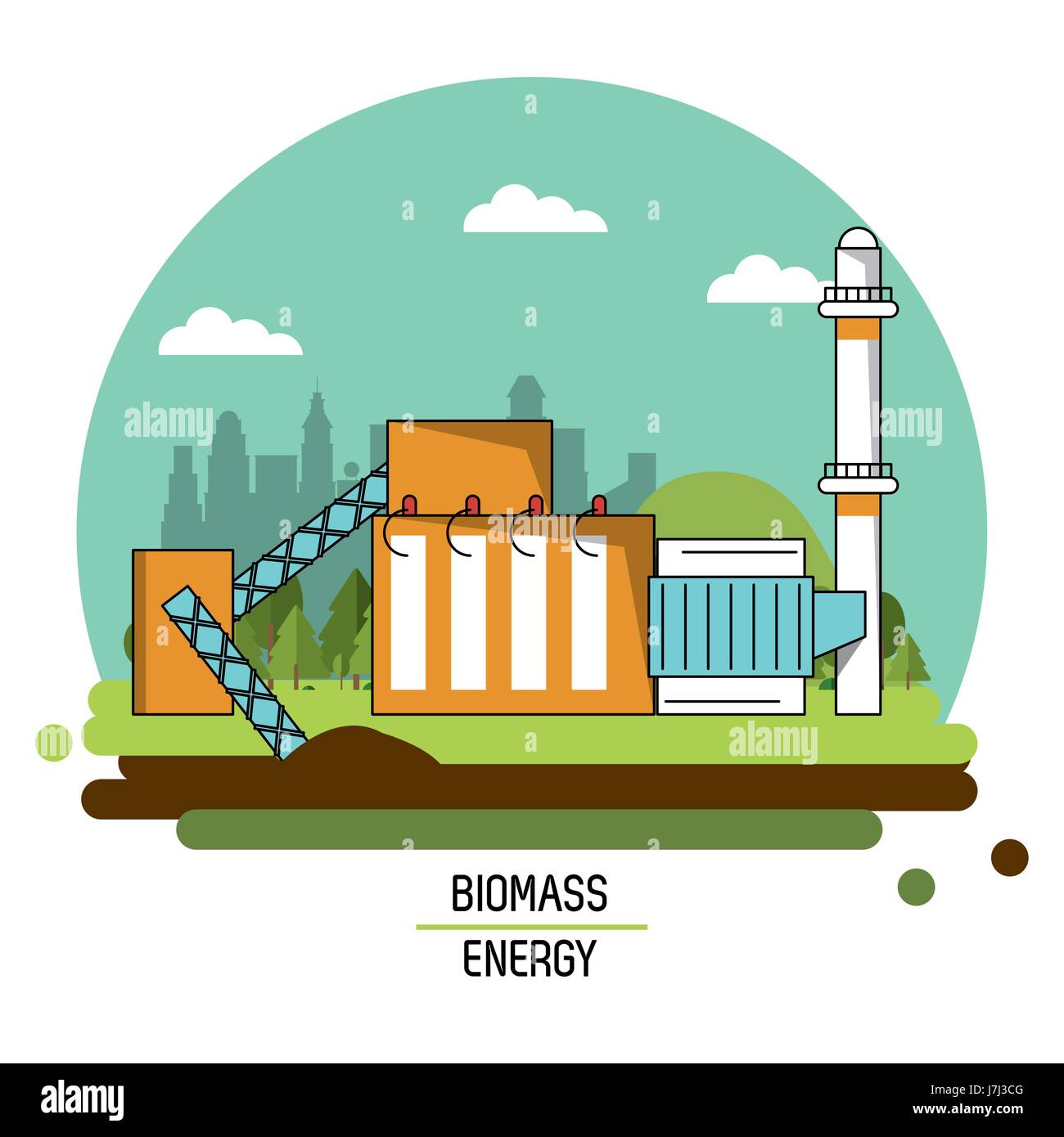 Farbe-Landschaft-Bild-Biomasse-Energie-Anlage Stock Vektor