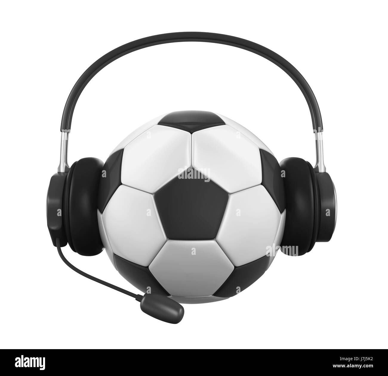 Fußball mit Kopfhörer, isoliert Stockfoto