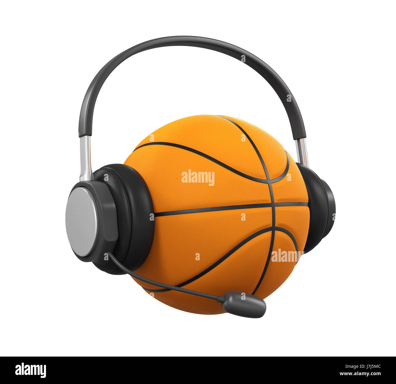 Basketball Ball mit Kopfhörer, isoliert Stockfoto