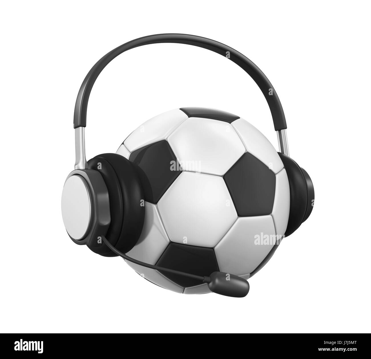 Fußball mit Kopfhörer, isoliert Stockfoto