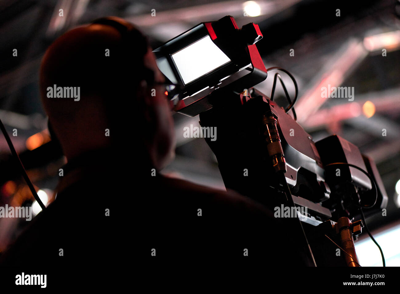 Fernsehen Pressekonferenz Produktion Kameramann silhouette Stockfoto
