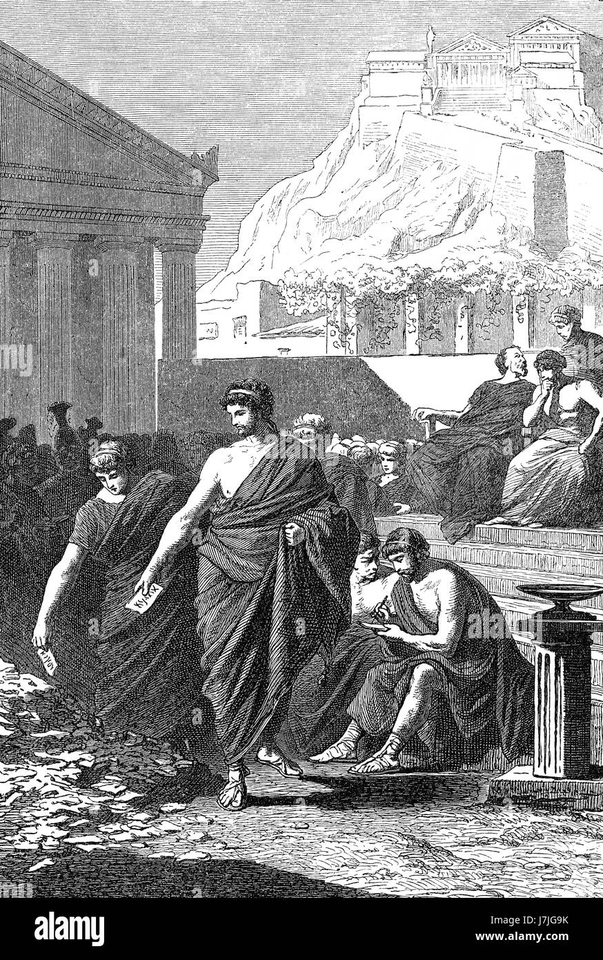 Die Ächtung von Aristides 530-468 v. Chr. eine alte athenische Staatsmann Stockfoto