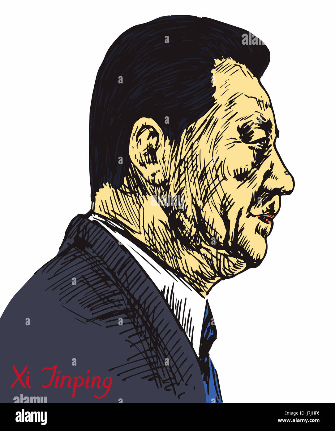 Xi Jinping, Generalsekretär der kommunistischen Partei Chinas, Präsident der Volksrepublik China, von hand gezeichnet, Abbildung Stockfoto