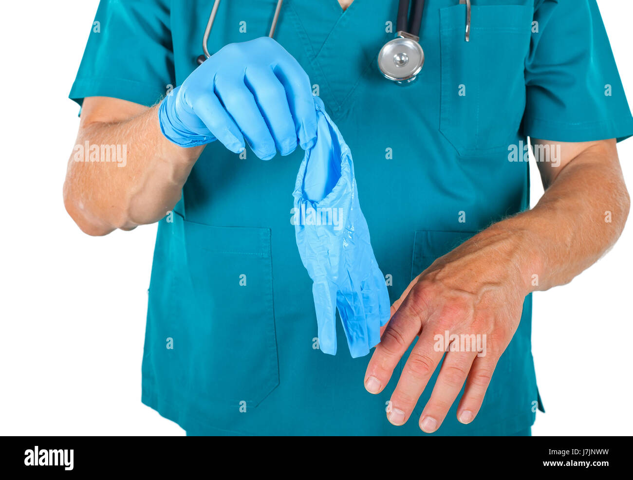 In der Nähe Bild von Händen eines Chirurgen nach einer langen Operation Stockfoto