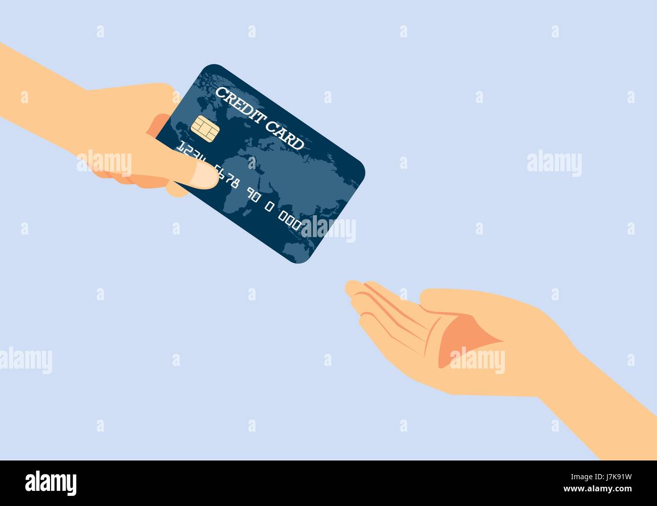 Aushaendigen eine Kreditkarte zur anderen Seite. Illustration über schnell Zahlung. Stock Vektor