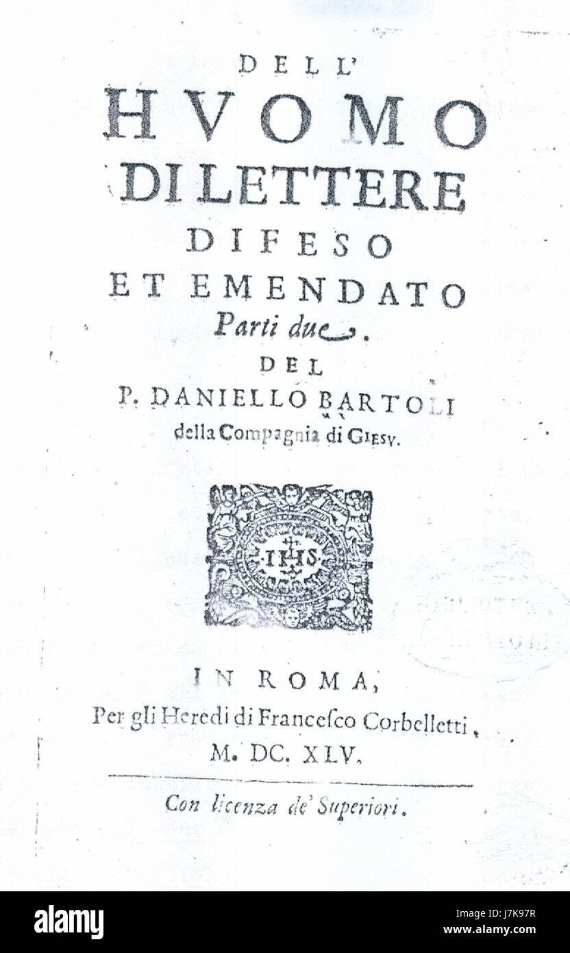 Bartoli war eine einflussreiche italienische Figur, die 1645 für seine literarischen Beiträge bekannt war. Er ist bekannt für seine Beteiligung an der italienischen Literaturszene im 17. Jahrhundert. Stockfoto