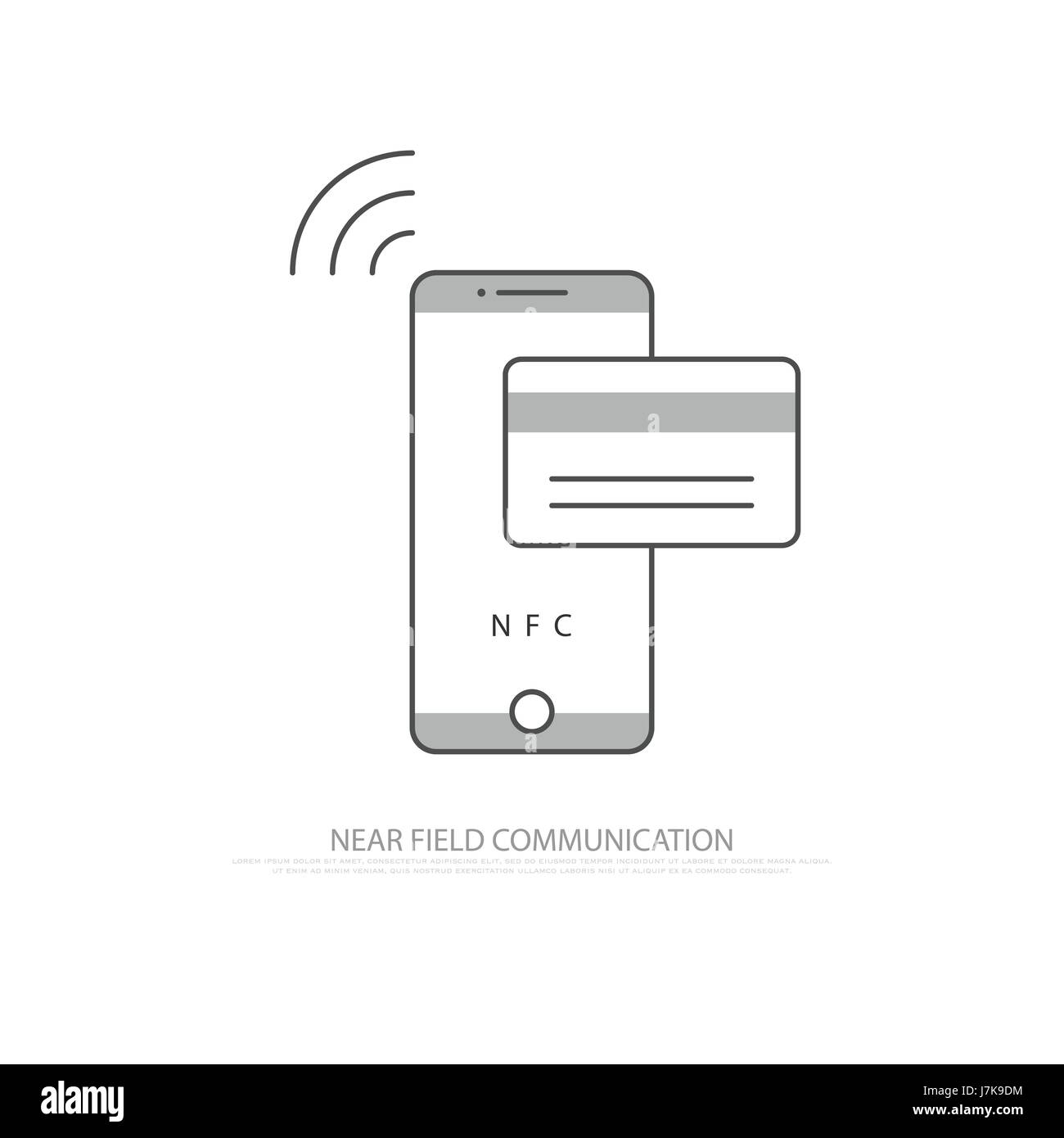 NFC-Technologie-Zahlung-Konzept. Mobile-Banking und e-Commerce Vektor Icon. kontaktlose Geldtransfer, drahtlose Transaktionen mit Bank Kreditkarte. POS Stock Vektor