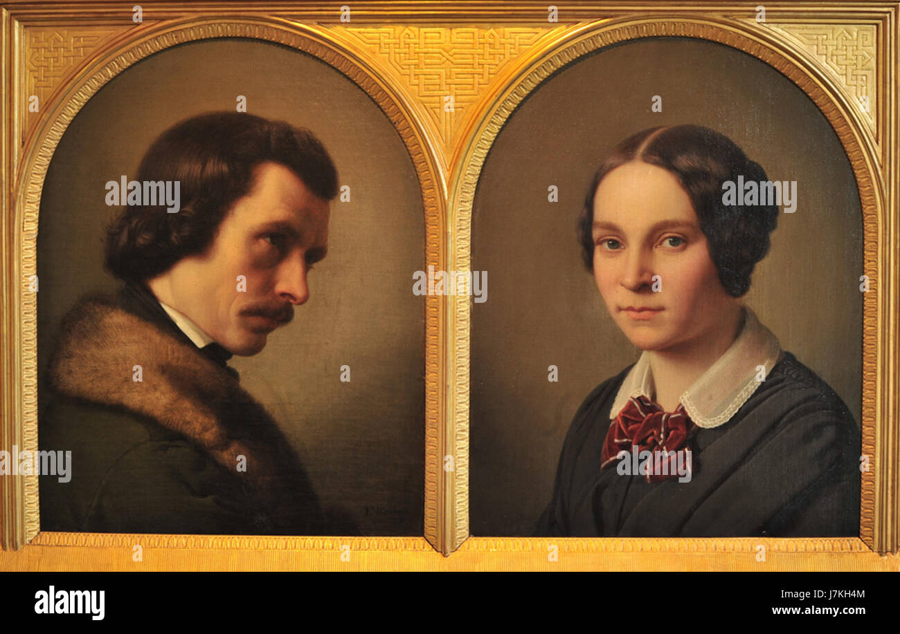 Das Bild zeigt Berta und Joseph von Keller, gemalt von Franz Ittenbach, die Werke des deutschen Künstlers, der für seine religiösen und historischen Gemälde bekannt ist. Das Porträt betont den Realismus und die emotionale Tiefe der Motive. Stockfoto