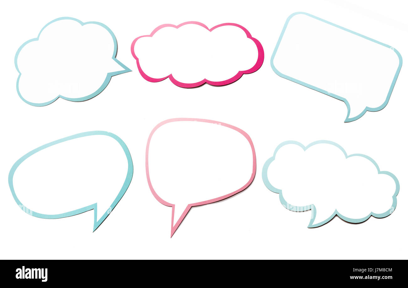 Bunte Reihe von verschiedenen Sprechblase wie eine Wolke auf leeren weißen Hintergrund isoliert. Textfreiraum Stockfoto