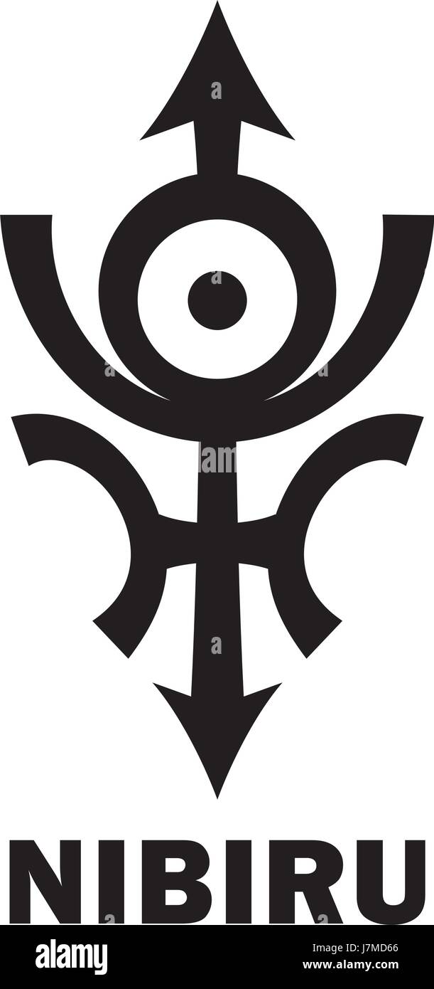 Astrologie-Alphabet: Orphan Planeten NIBIRU, Rogue Planet der Anunnaki (Aliens, Ancient Astronauts). Hieroglyphen Charakter Zeichen (ursprüngliche Symbol). Stock Vektor