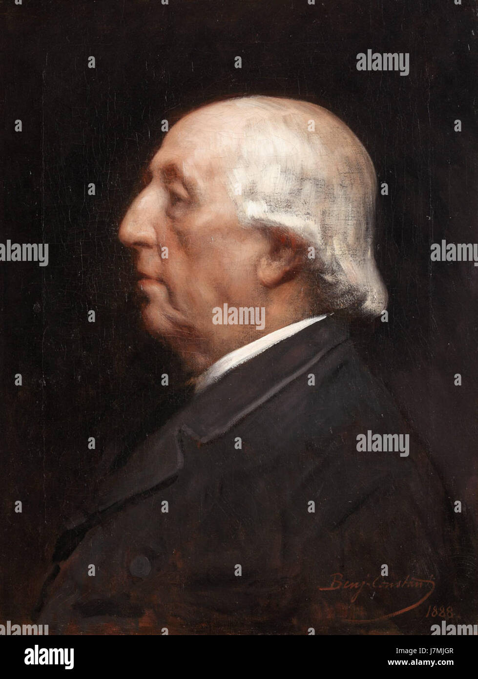 Ein Porträt von Benjamin Constant, das Emmanuel Arago darstellt, das 2007 erstellt wurde. Constant, bekannt für seinen dramatischen und romantischen Stil, fängt die Essenz von Aragos Persönlichkeit und Gestalt in dieser detaillierten Komposition ein. Stockfoto