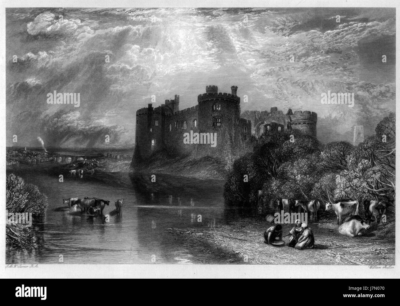 Carew Castle Kupferstich von William Miller nach Turner Stockfoto