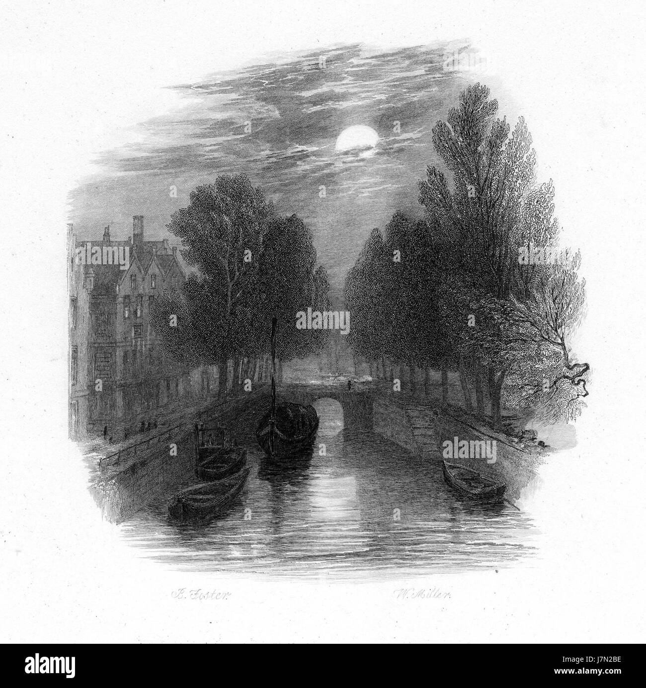 "Vor mir liegen dunkle Wasser" Stich von William Miller nach Birket Foster Stockfoto