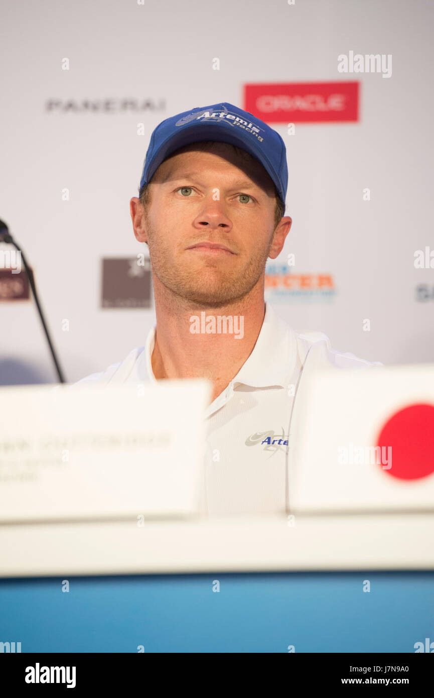 Bermuda. 25 Mai, 2017. Nathan Outteridge, Steuermann für Artemis Racing. 35. America's Cup öffnen Drücken Sie die Taste Konferenz. America's Cup Village, Bermuda. 25/05/2017 Credit: Chris Cameron/Alamy leben Nachrichten Stockfoto