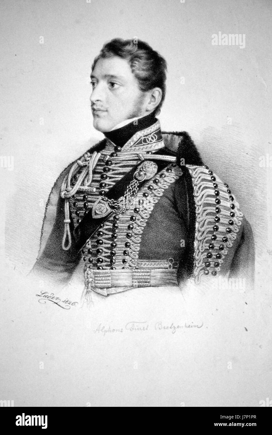 Alfons von Bretzenheims Lithografie zeigt seinen künstlerischen Stil, indem sie eine detaillierte Darstellung im Medium der Lithografie einfängt, eine Technik, die im 19. Jahrhundert in der Druckerei weit verbreitet war. Stockfoto