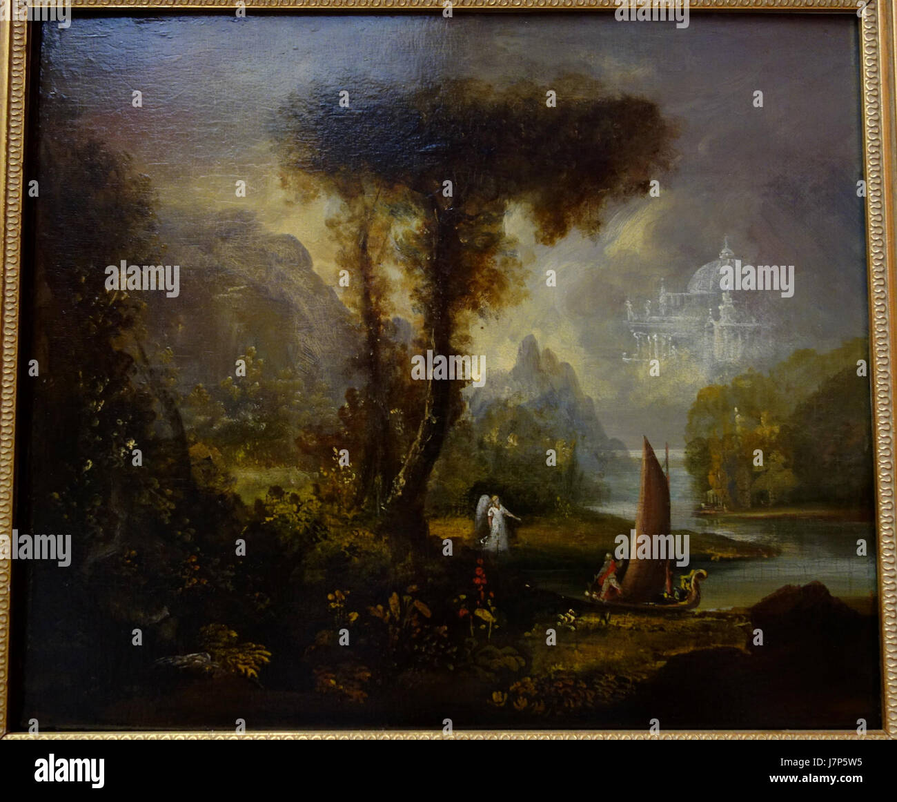 „Youth“ ist das zweite Gemälde in Thomas Coles „The Voyage of Life“-Serie (um 1840), das einen jungen Mann darstellt, der auf einem Fluss mit einem Boot navigiert und die Phase der Jugend mit seinen Ambitionen und Herausforderungen symbolisiert. Stockfoto