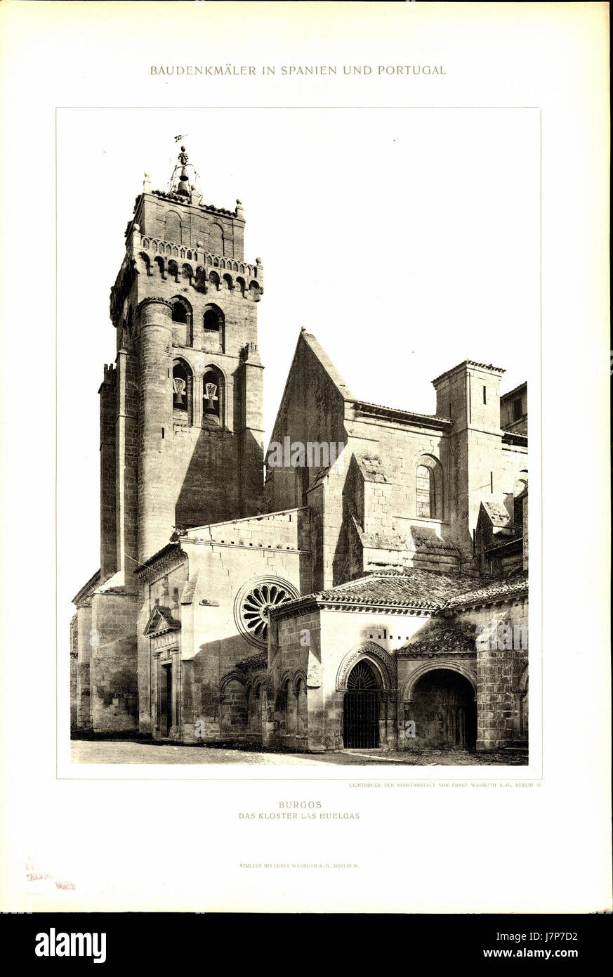 Ein Foto des Burgos das Kloster las Huelgas, das die architektonischen Details und die historische Bedeutung der Stätte feststellt. Stockfoto