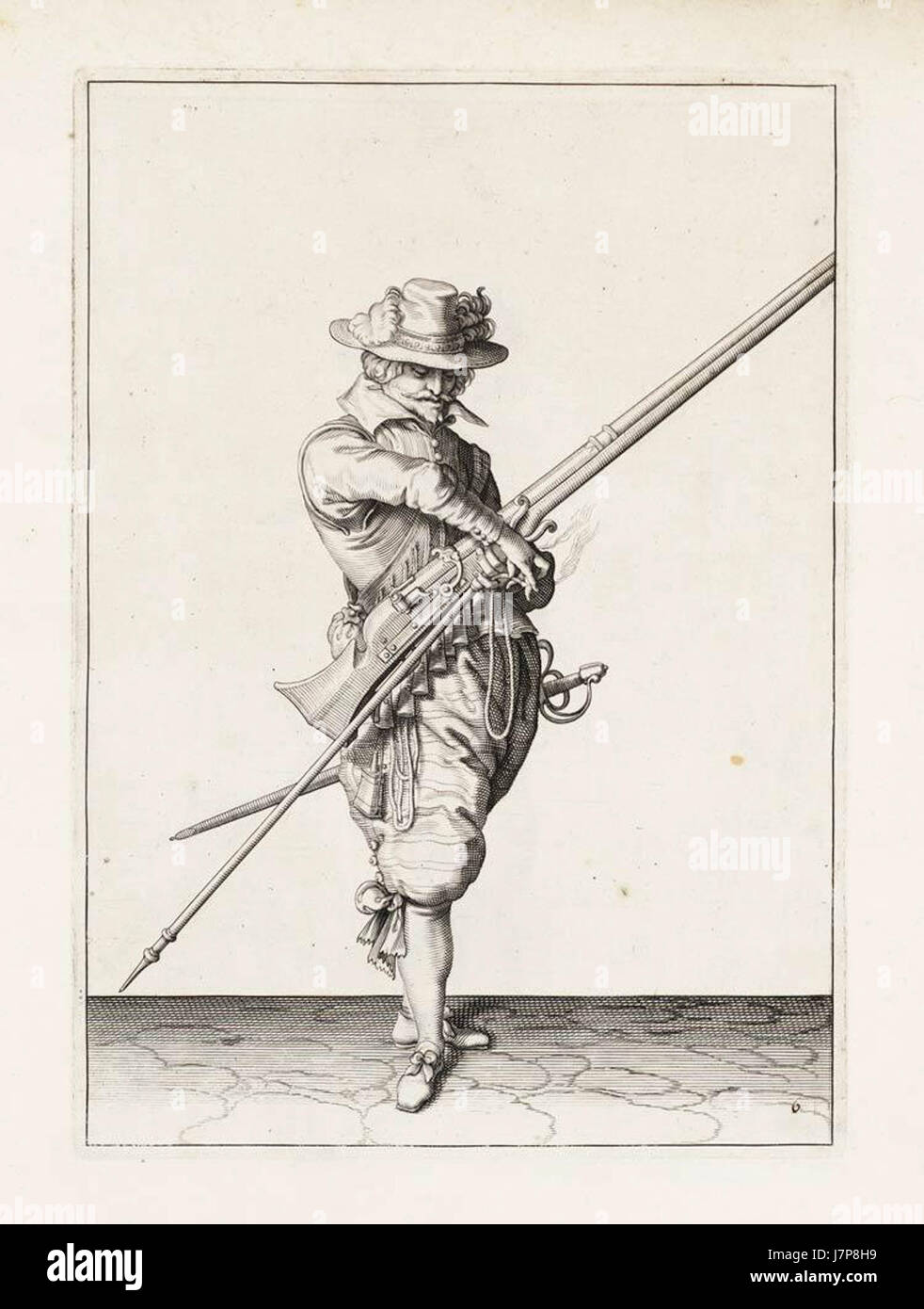 Aanwijzing 6 Voor Het Hanteren van Het Muskete V Lonte Inde Rechterhant Neemt (Jacob de Gheyn, 1607) Stockfoto