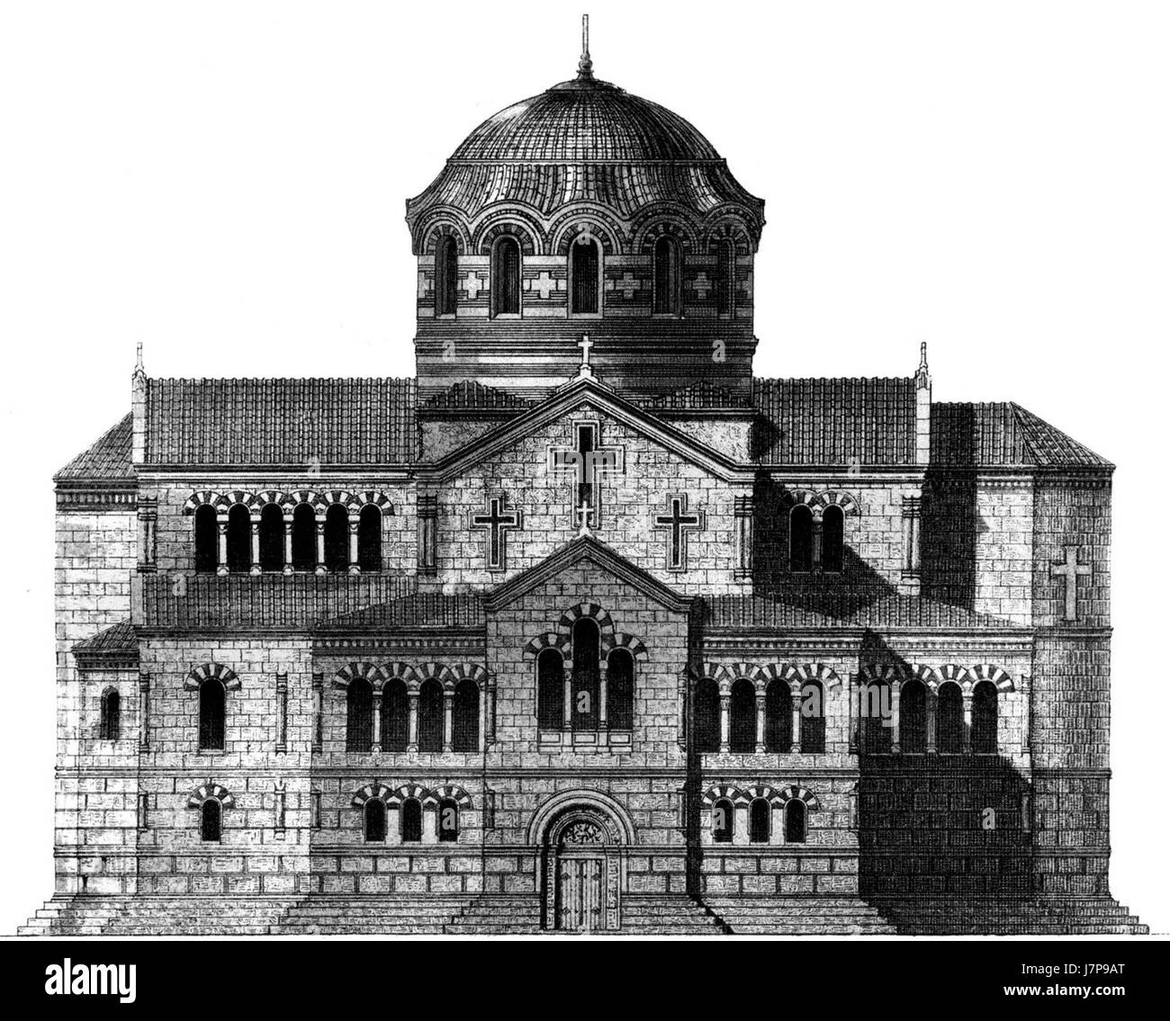 David Grimms Werk von 1859 beinhaltet wahrscheinlich eine architektonische oder künstlerische Darstellung der Kathedrale von Chersonesos, die die historische und kulturelle Bedeutung dieses Bauwerks widerspiegelt. Stockfoto