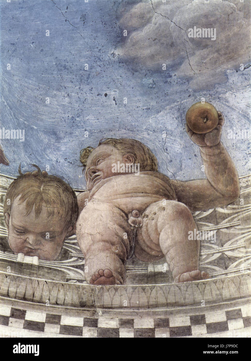 Andrea Mantegna, ein italienischer Renaissance-Künstler, ist bekannt für seine präzise Verwendung von perspektivischen und detaillierten Fresken. Seine Werke sind für ihre Innovation in der Kunst und ihren Beitrag zur Entwicklung der Renaissance-Techniken hoch geschätzt. Stockfoto