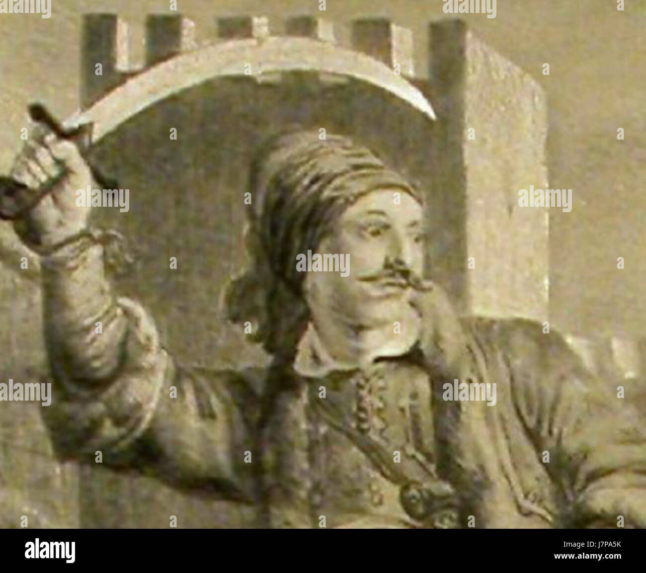 Dieses Kunstwerk zeigt Athanasios Kanakaris, gemalt von Peter von Hess in einem kleinen Porträt, das den Stil und die Liebe zum Detail des Künstlers zum Ausdruck bringt. Stockfoto