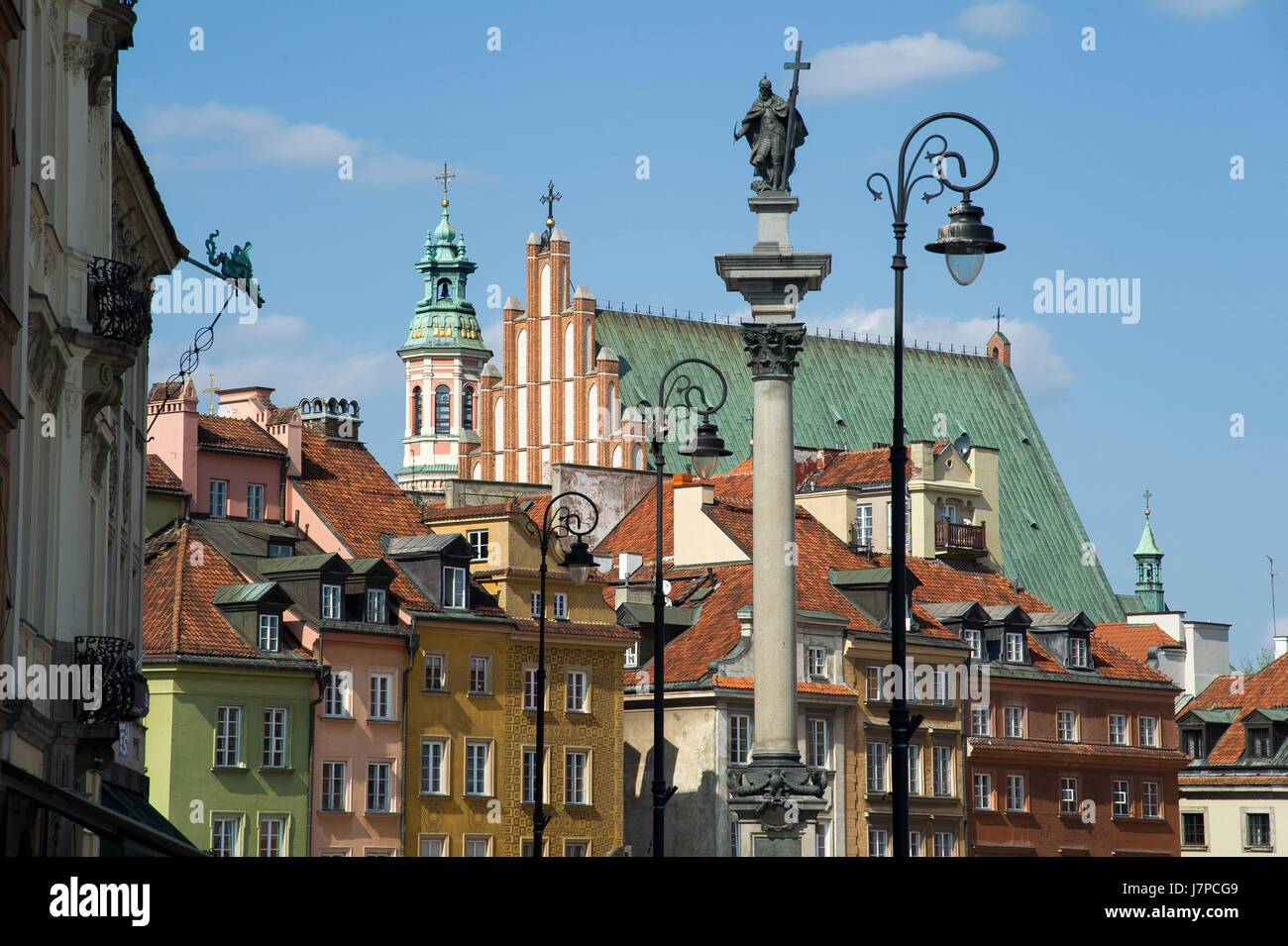 Schlossplatz (Plac Zamkowy), König Zygmunt III Waza Statue (Kolumna Zygmunta) und St. Johns erzkathedralen in der Warschauer Altstadt Weltkulturerbe b aufgeführt Stockfoto