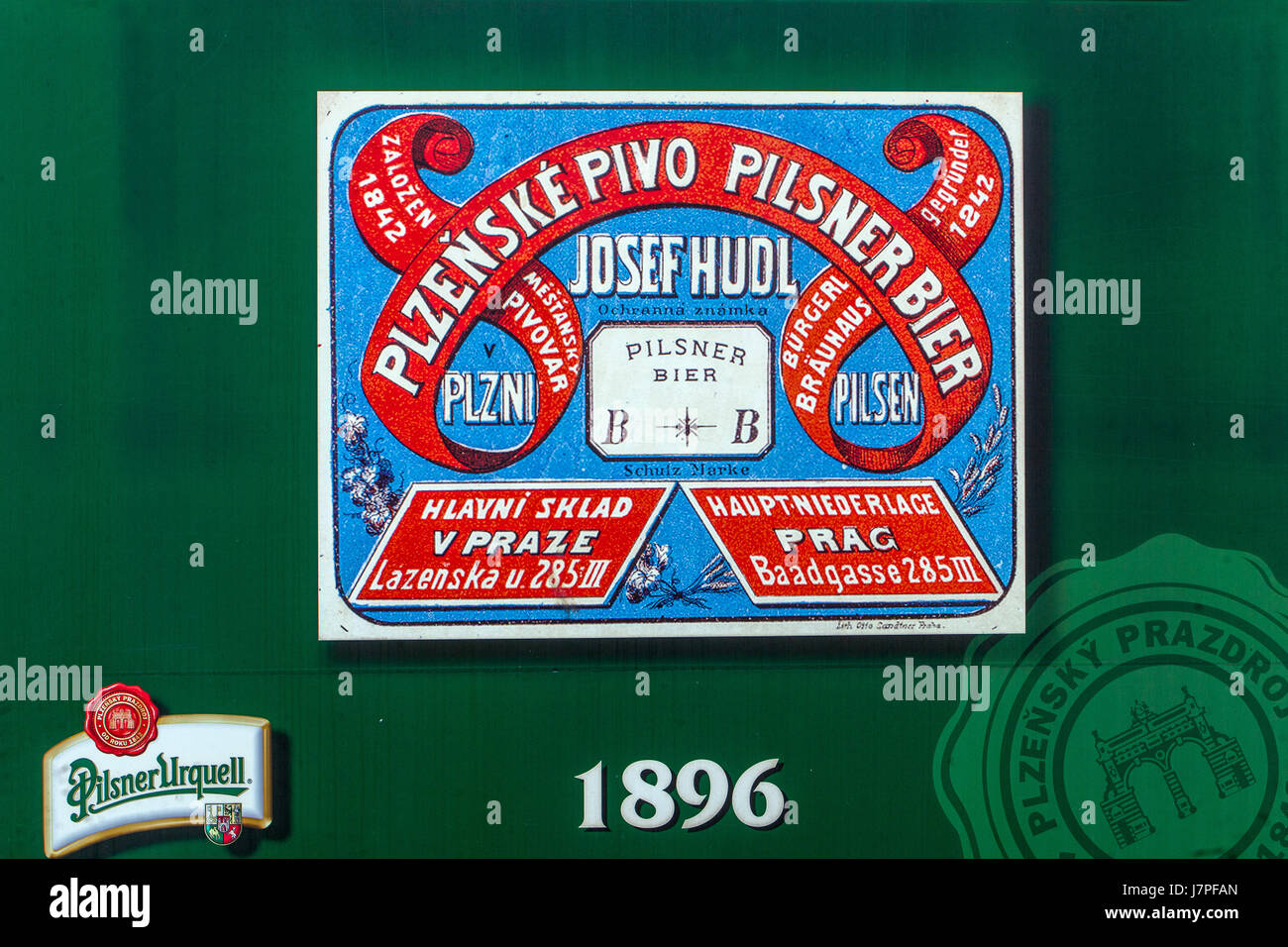 Geschichte der Marke der Pilsner Brauerei Urquell, Logo, aus dem Jahr 1896, Plzen, Westböhmen, Tschechien, Europa Stockfoto