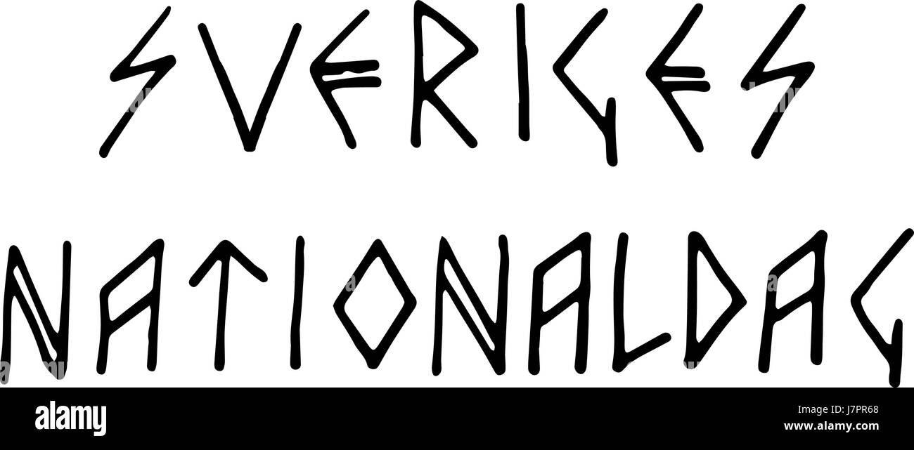Schweden-Nationalfeiertag - stilisierte Runen Schriftzug. Vektor-Kalligraphie, Text-Design. Typografie-Poster. Zitat auf einem weißen Hintergrund isoliert auf weiss zurück Stock Vektor