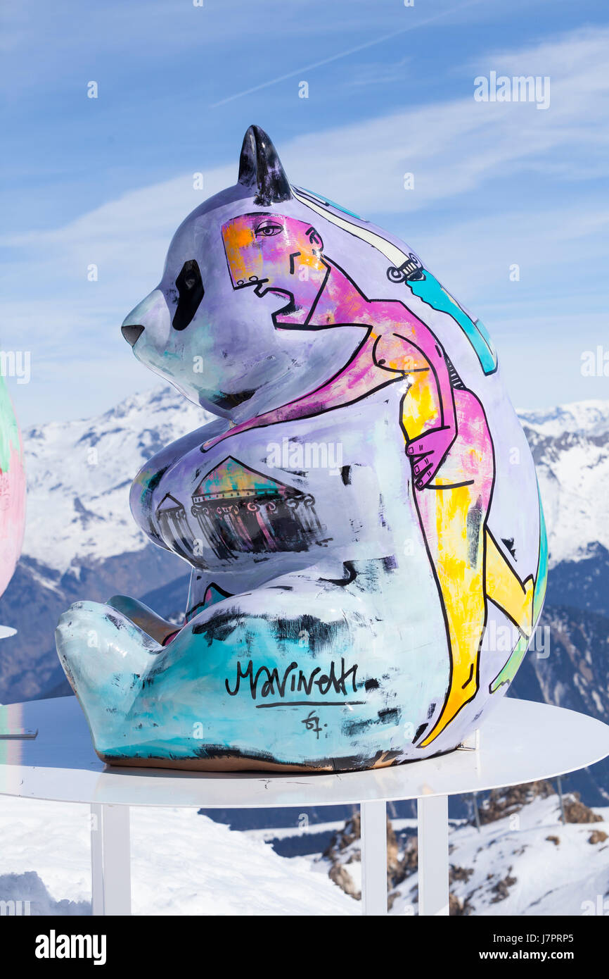 Sommet de Saulire, Meribel, drei Täler, Französische Alpen, Frankreich. Gipfel der Saulire. 2700 m Julien Marinetti Skulpturen, BA Le Panda Stockfoto