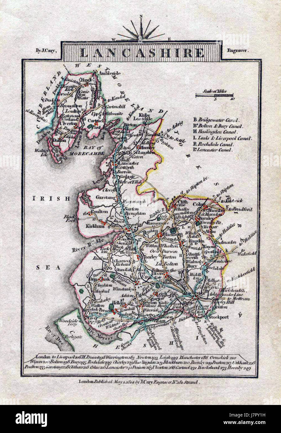 Cary Karte Lancashire 1814 Stockfoto