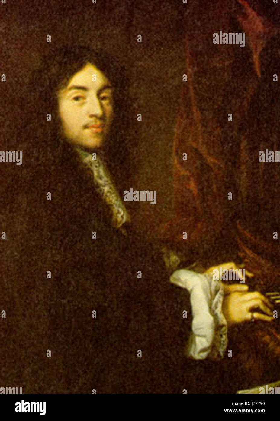 Dies bezieht sich auf den Komponisten FranÃ Couperin, bekannt für seine bedeutenden Beiträge zur französischen Barockmusik, insbesondere im Bereich der Keyboard- und Kammermusik. Stockfoto
