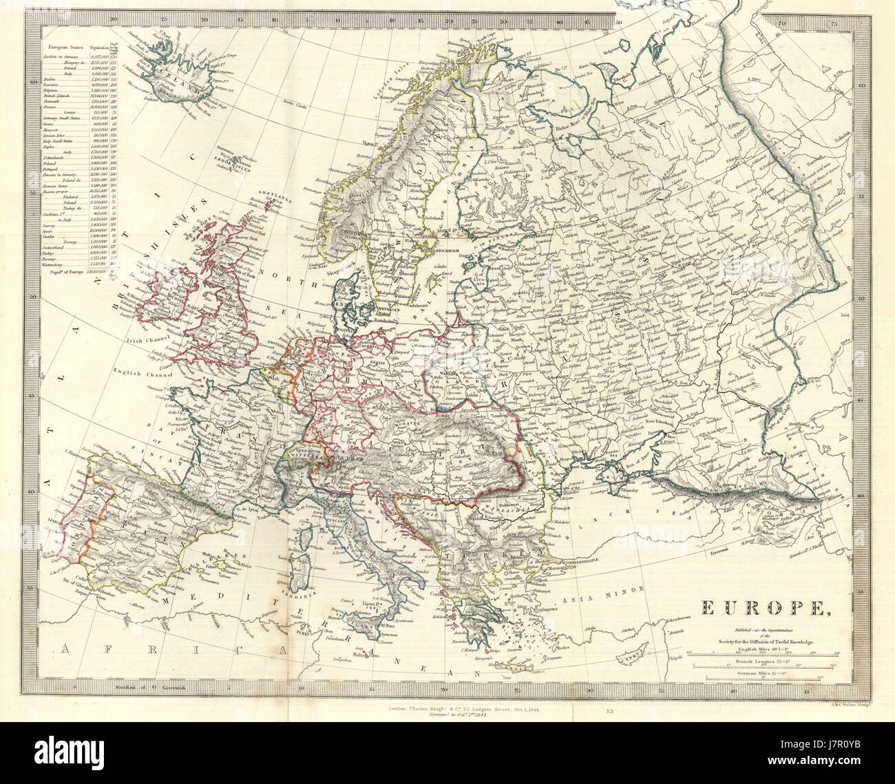1844 SDUK Karte Europa von der Gesellschaft für die Diffusion von nützlichen Wissens London Stockfoto