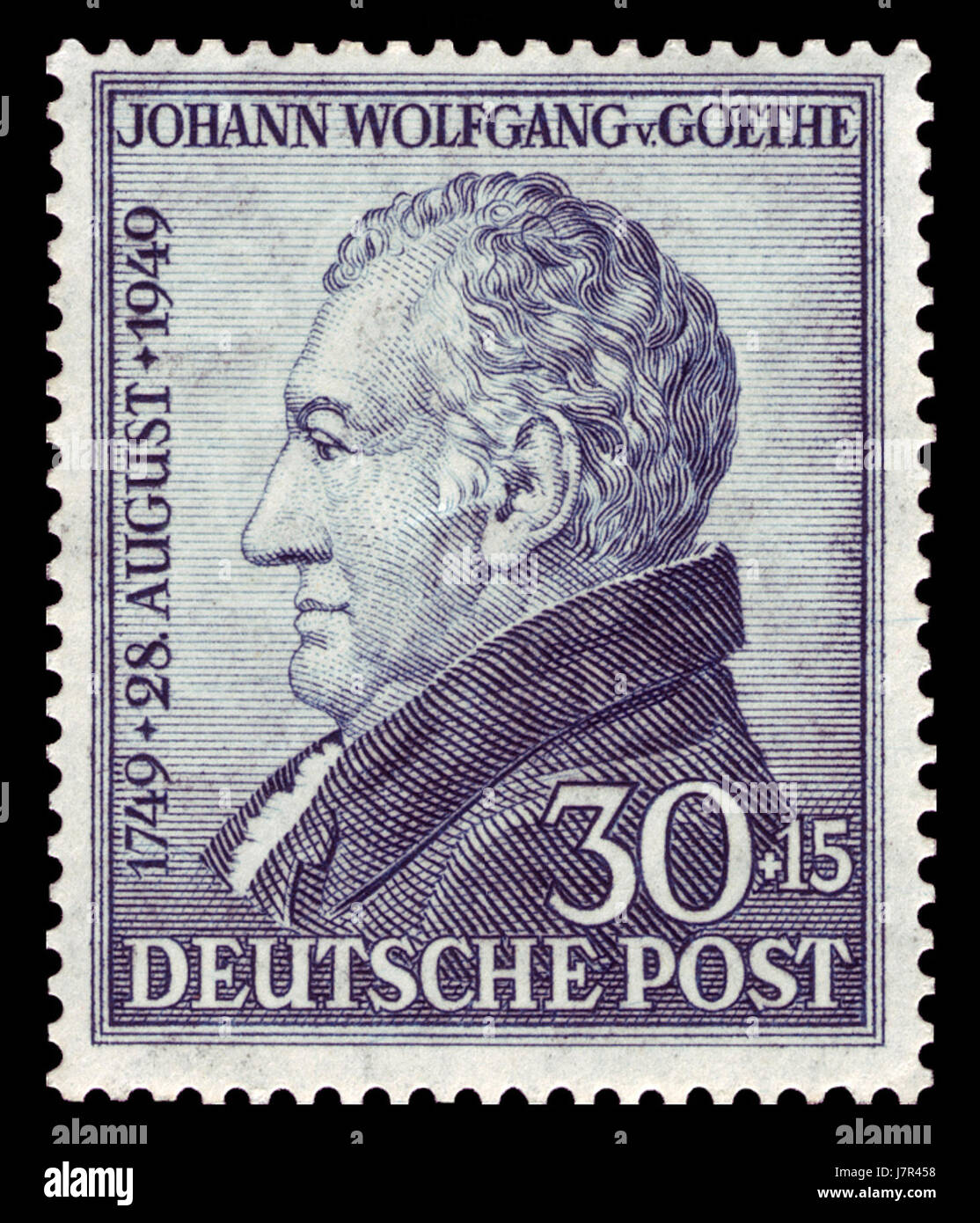 „BI Zone 1949 110“ könnte sich auf ein historisches Werk oder Ereignis im Zusammenhang mit dem Jahr 1949 und dem berühmten deutschen Dichter Johann Wolfgang von Goethe beziehen. Dies könnte ein literarisches oder akademisches Werk sein, das auf Goethes Einfluss oder Werken basiert. Stockfoto