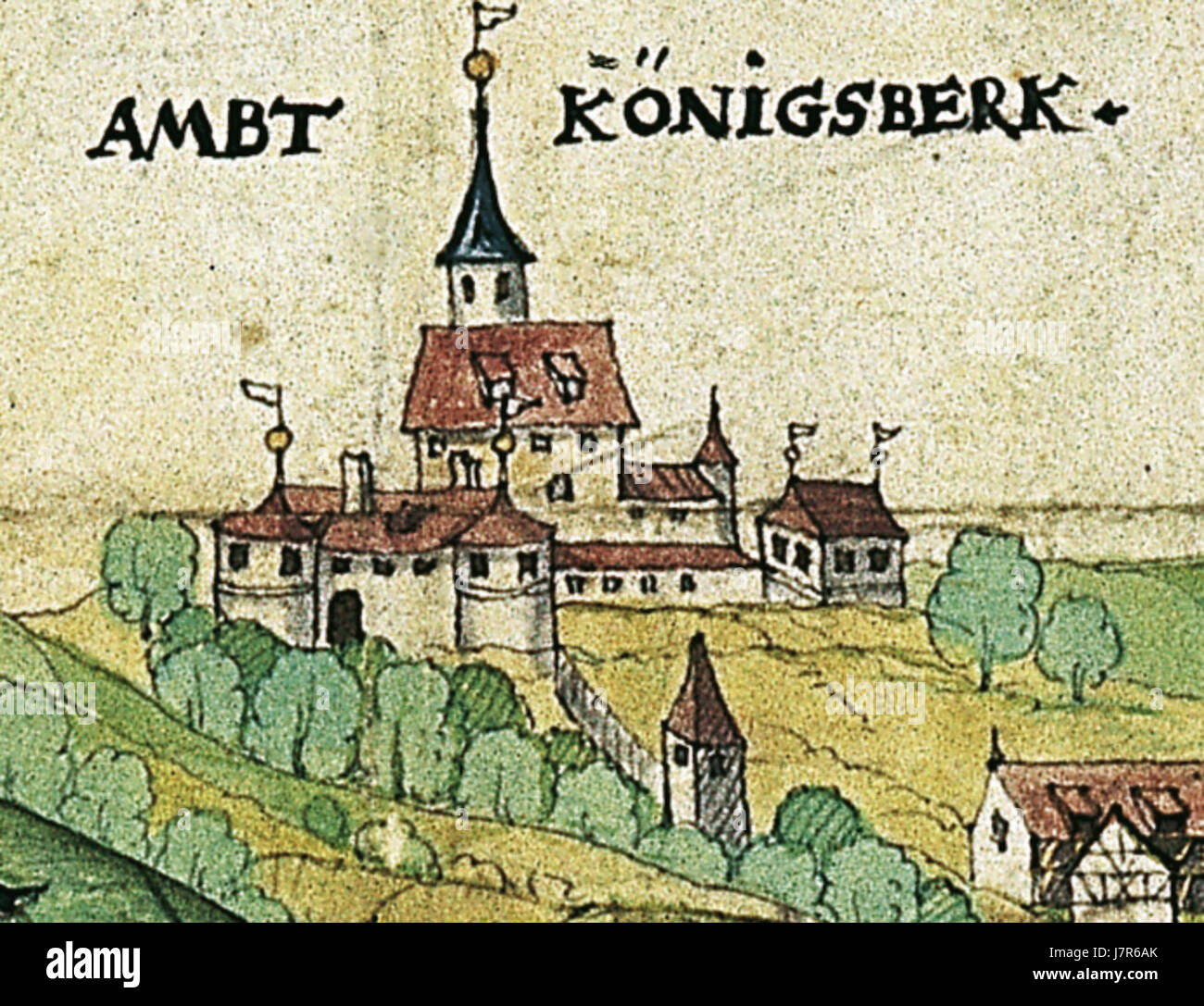 Burg Königsberg, eine historische Burg in Deutschland, ist seit Jahrhunderten ein wichtiges Wahrzeichen. Das Schloss in Niedersachsen hat eine reiche Geschichte, die mit dem deutschen Adel und der Regionalpolitik verbunden ist. Stockfoto