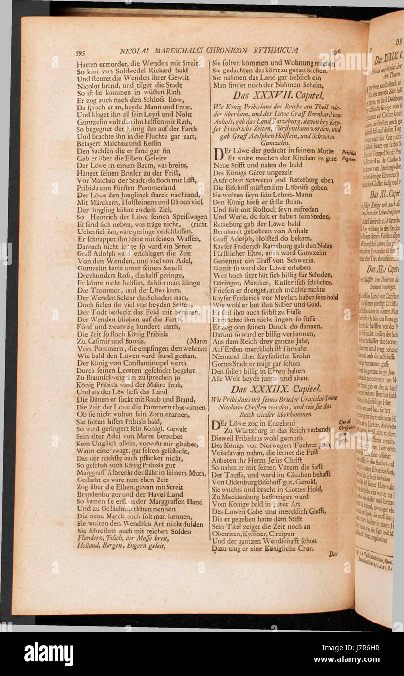 Der Chronicon der mecklenburgischen Regenten ist ein historisches Dokument, das die Herrscher von Mecklenburg beschreibt. Sie bietet einen Einblick in die politische Geschichte der Region und die Linie ihrer Regenten. Stockfoto
