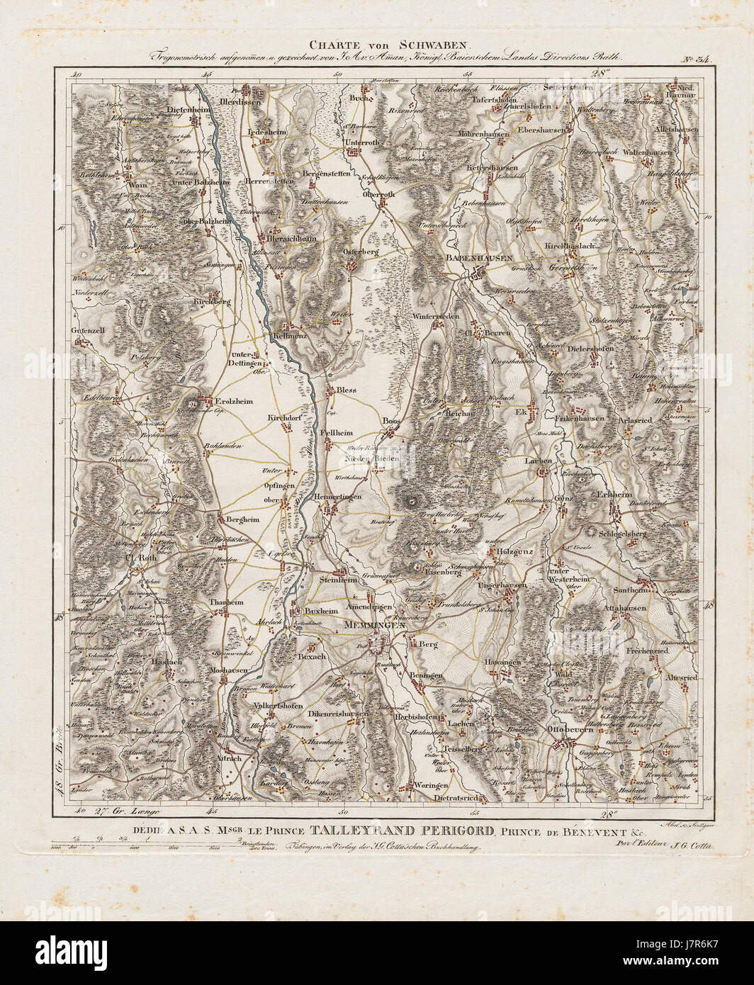 Charte von Schwaben Tafel 34 Memmingen Stockfoto