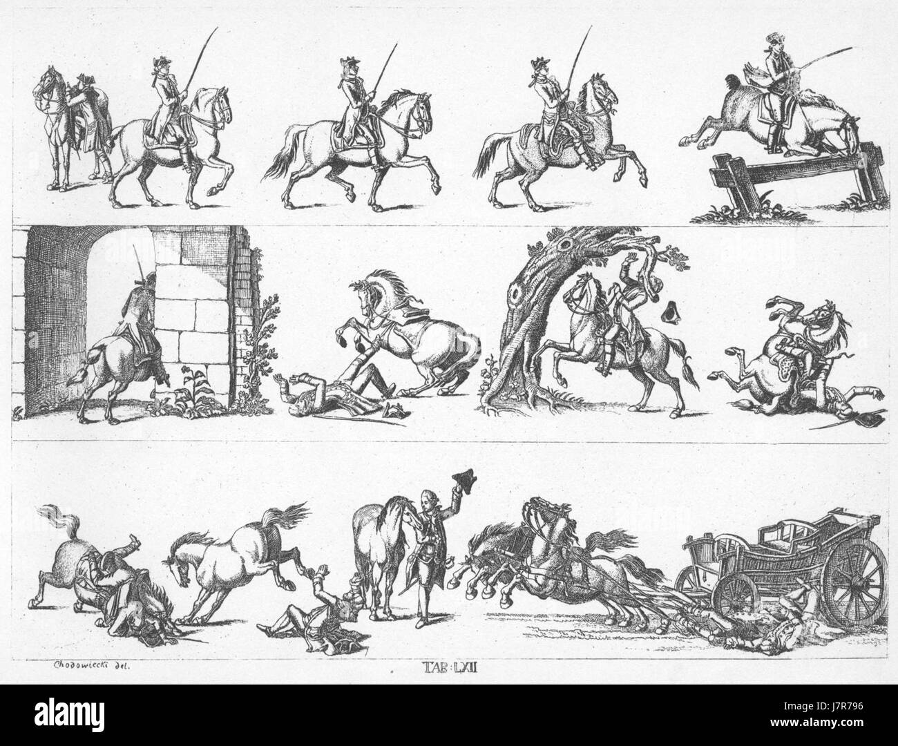 Dieses Kunstwerk mit dem Titel „Basedow Tafel 62“ von Daniel Chodowiecki ist Teil einer Reihe von Illustrationen des renommierten deutschen Künstlers. Er spiegelt die für seinen Stil typischen Detailgravuren wider. Stockfoto