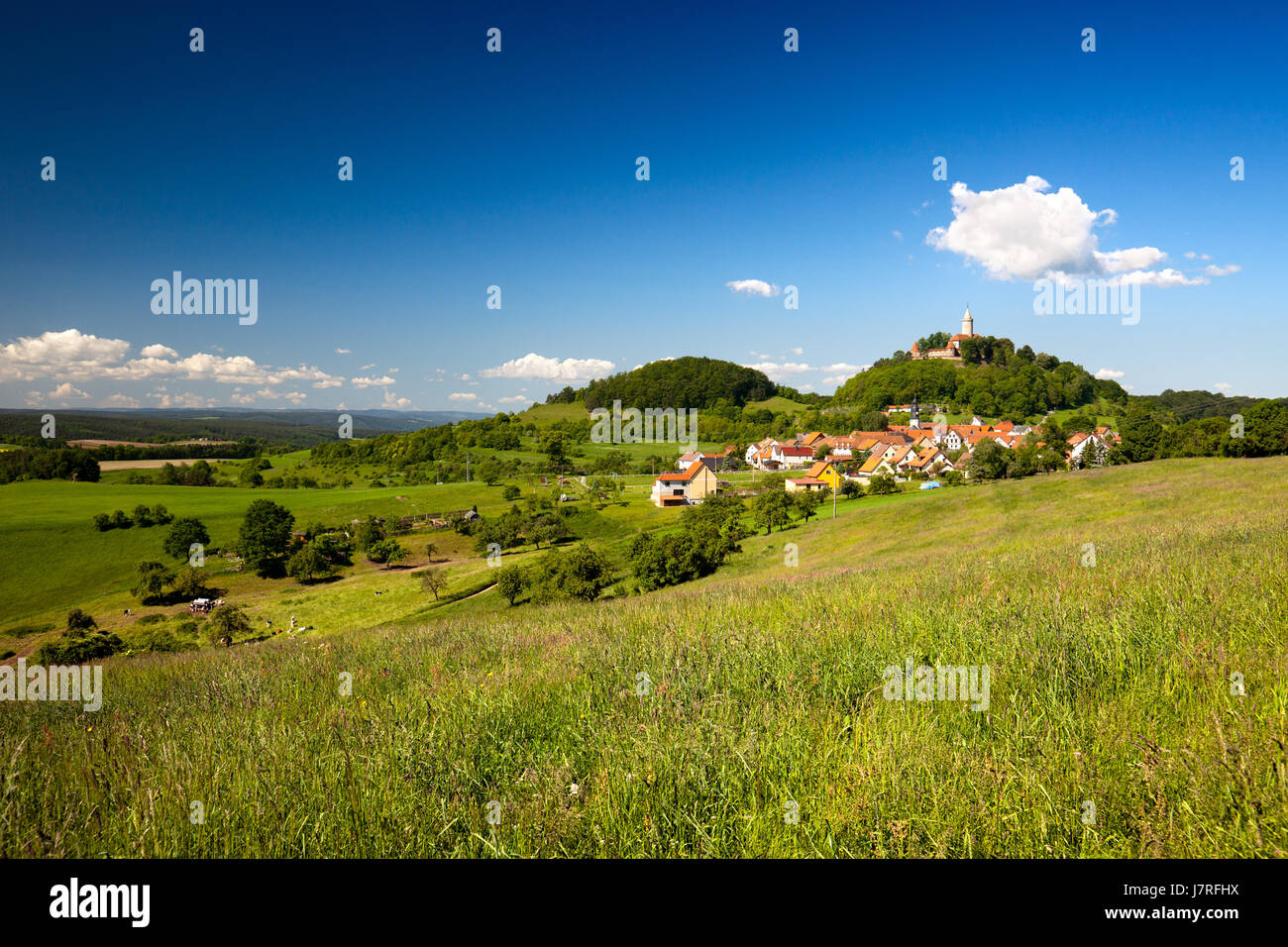 Leuchtenburg Seitenroda mit Landschaft Stockfoto
