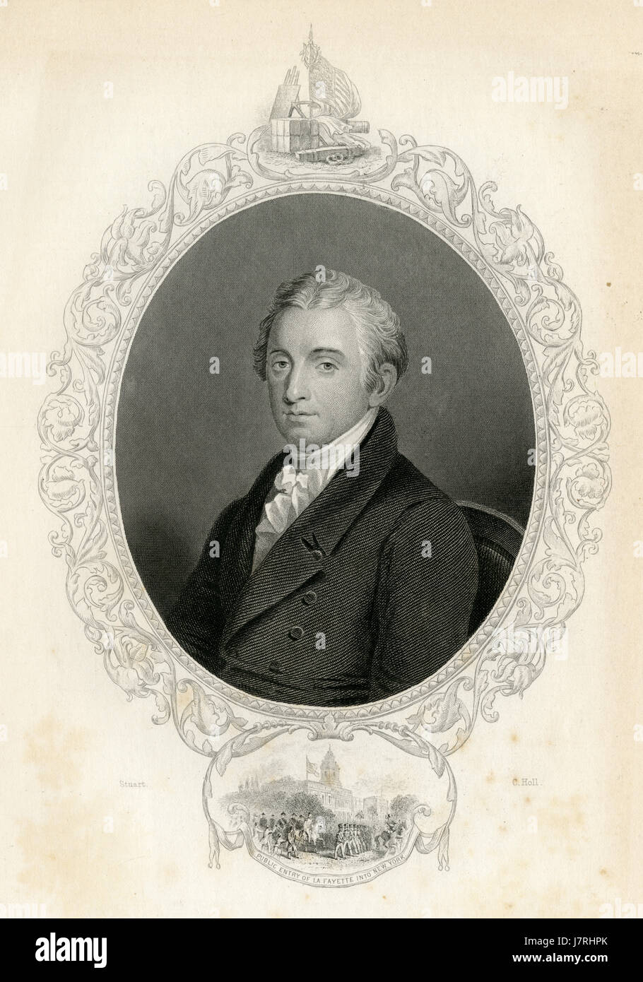 Antike c1860 Gravur, James Monroe. James Monroe (1758-1831) war ein US-amerikanischer Staatsmann, der von 1817 bis 1825 als der fünfte Präsident der Vereinigten Staaten diente. Monroe war der letzte Präsident unter der Gründerväter der Vereinigten Staaten sowie der Virginian-Dynastie. QUELLE: ORIGINAL GRAVUR. Stockfoto