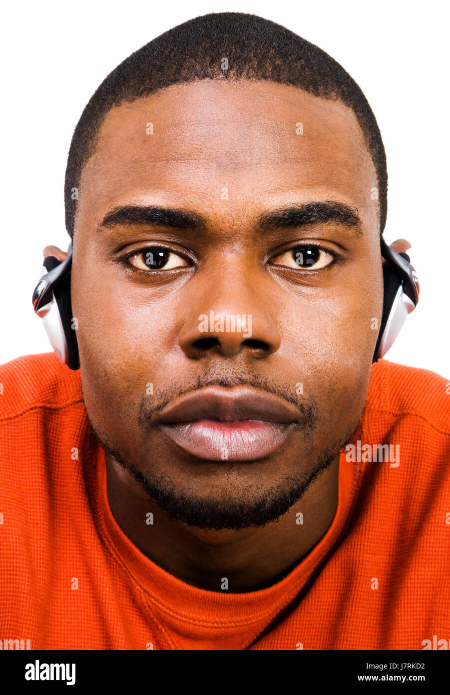 Unterhaltung Musik Porträt Ohrhörer Kopfhörer Hobbys hören Mann Ersatzteile Stockfoto