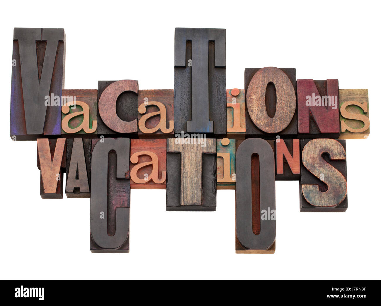 Modell bauen Urlaub Ferien Urlaub Ferien Wort Buchdruck Stockfoto