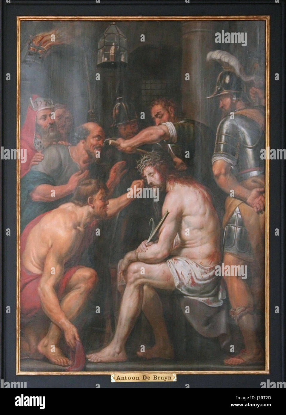 „De Doornenkroning“ von Artus de Bruyn stellt die Dornenkrone dar, ein religiöses Symbol, das mit Christâ Leiden in Zusammenhang steht. Dieses Kunstwerk vermittelt tiefe christliche Symbolik, die oft als Darstellung der Passion von Christâ interpretiert wird. Stockfoto