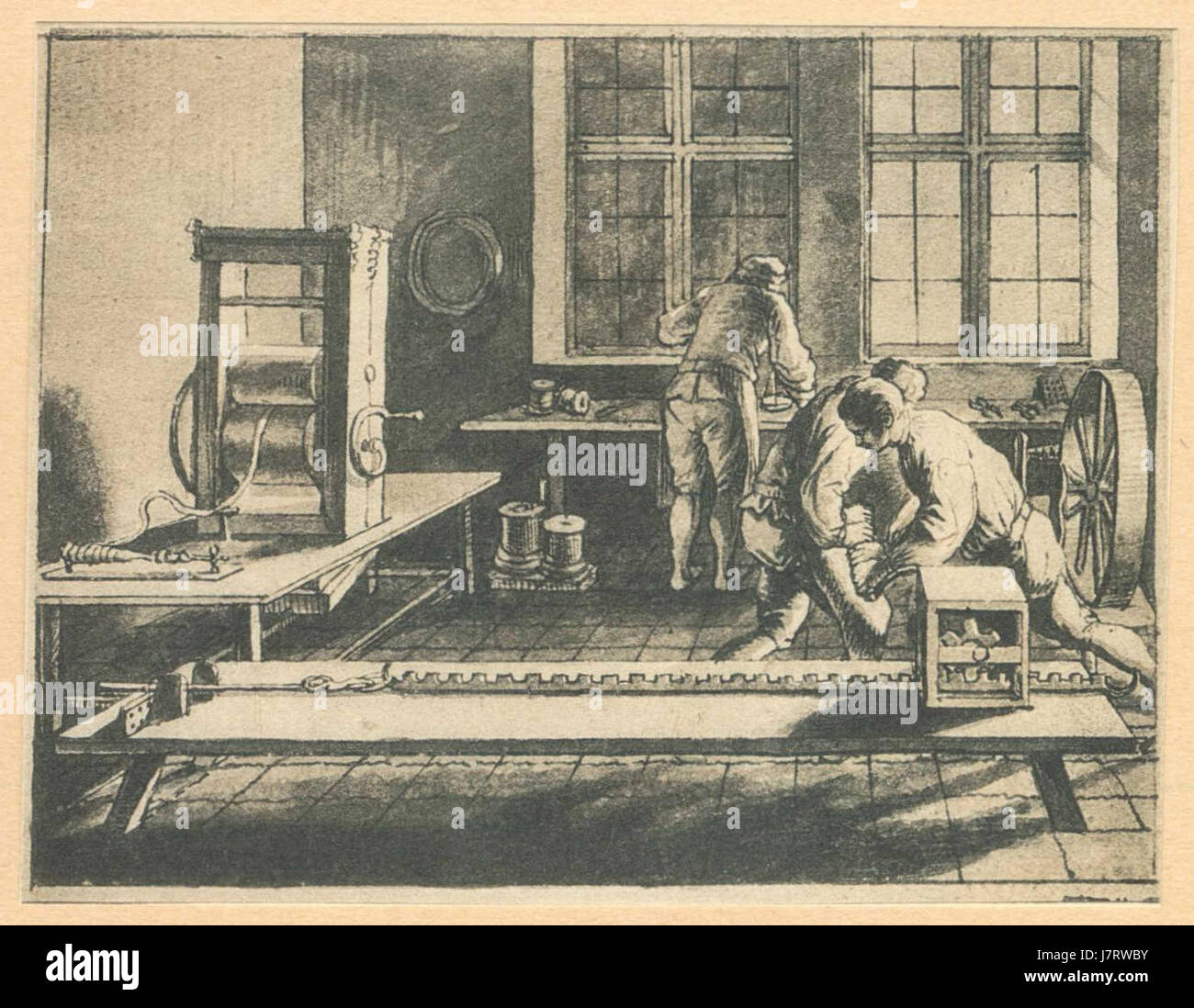 Chodowieckis „Basedow Tafel 56 c Z“ ist eine detaillierte Illustration aus seiner Werkreihe, die historische Szenen und Figuren in einem detaillierten, präzisen künstlerischen Stil einfängt. Stockfoto