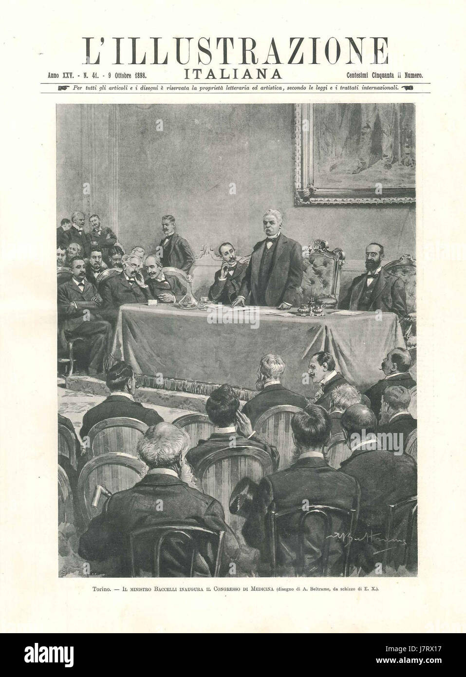 Baccelli Inaugura il Congresso di Medicina di Torino, L'Illustrazione Italiana, 1898 Stockfoto