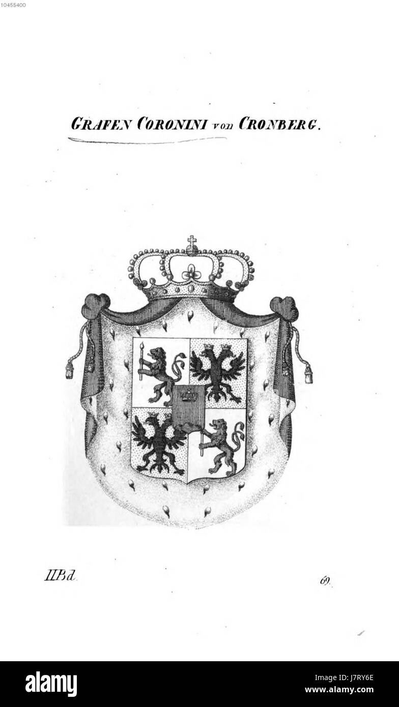 Die Coronini von Cronberg Tyroff war eine Adelsfamilie, möglicherweise europäischer Aristokratie, die wahrscheinlich für ihre historische Bedeutung oder politische Rolle in der Zeit ihrer Prominenz bekannt war. Stockfoto