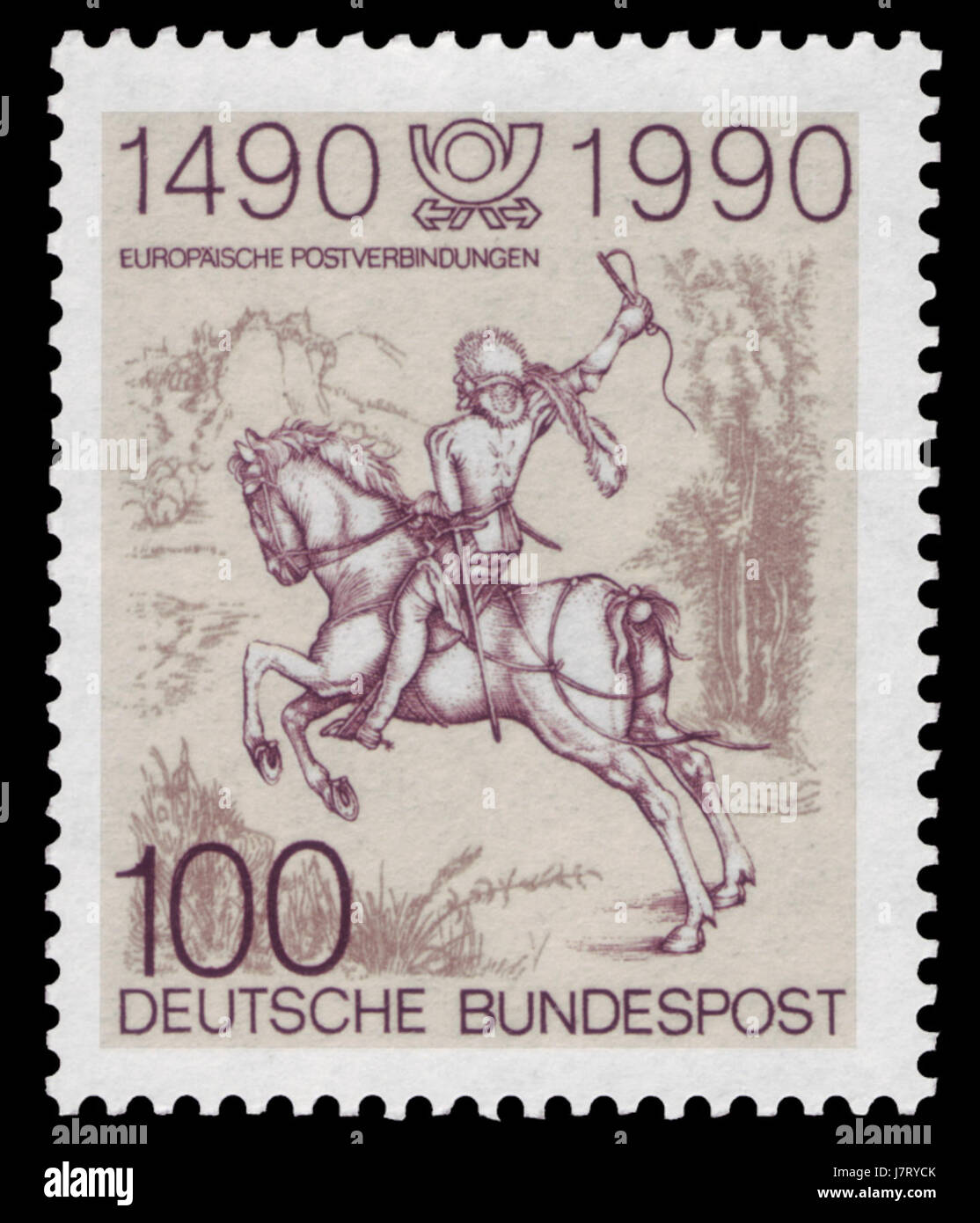 1990 1445 DBP bezieht sich wahrscheinlich auf ein Postdienstdokument oder einen Postposten aus dem Jahr 1990, möglicherweise ein Briefmarken oder Poststück der Deutschen Bundespost, in dem die Postverbindungen oder -Dienstleistungen während dieses Zeitraums angegeben sind. Stockfoto
