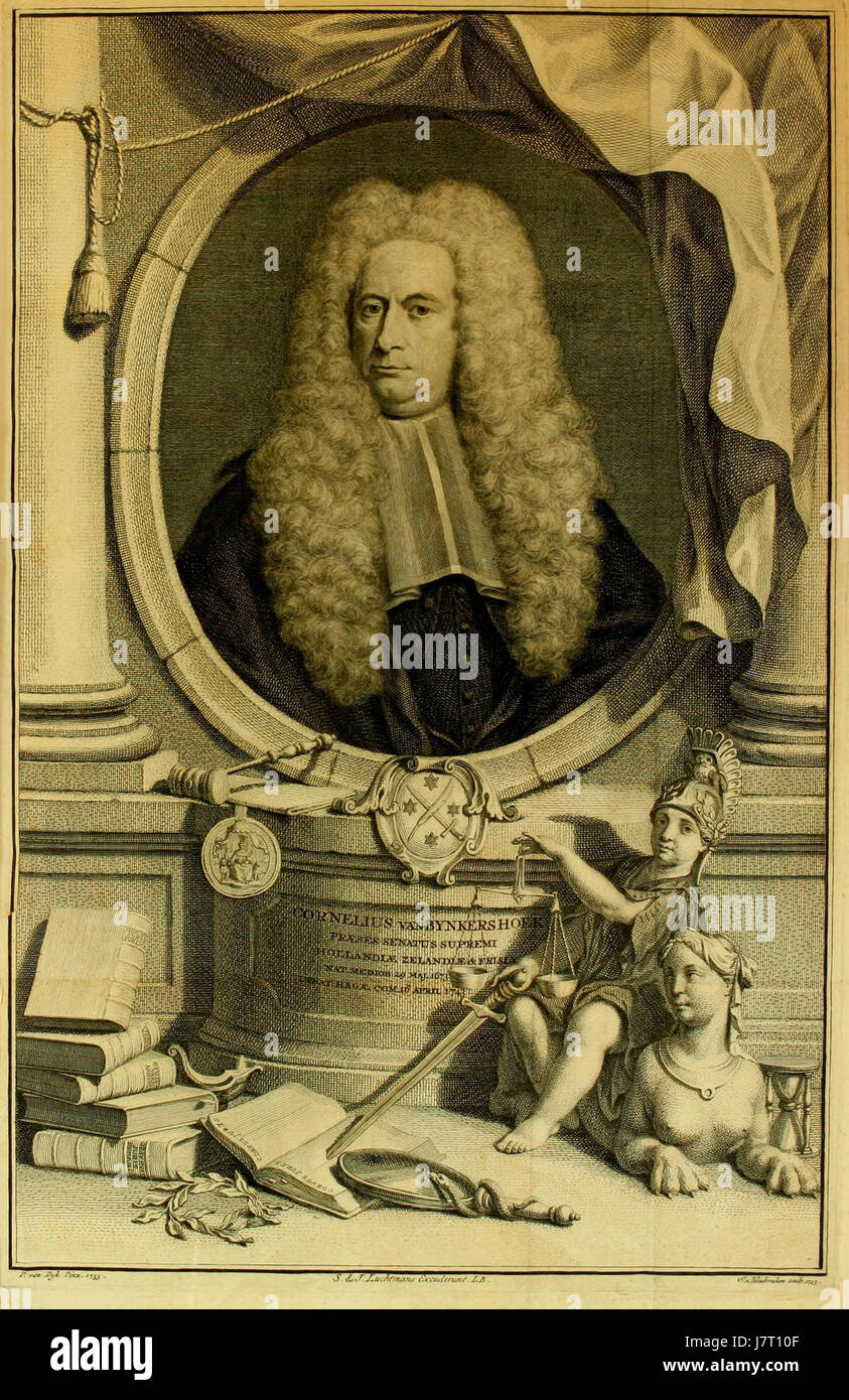 Cornelius van Bynkershoek war ein niederländischer Jurist und Philosoph, bekannt für seine Beiträge zum Völkerrecht und zur Rechtsphilosophie, insbesondere im Bereich des Naturrechts. Stockfoto