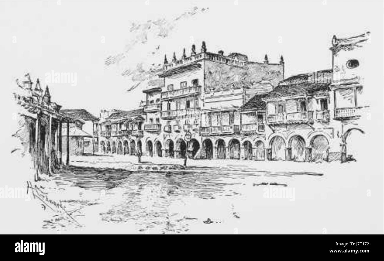 Eine Straßenszene in Cartagena, Kolumbien, die das pulsierende urbane Leben, die farbenfrohe Architektur und die lebendige Atmosphäre dieser historischen Stadt mit ihrem kulturellen Erbe und ihrer Kolonialgeschichte darstellt. Stockfoto