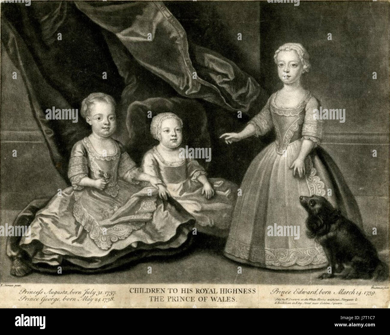 Dies bezieht sich auf ein Porträt oder eine historische Referenz mit Kindern, die dem Prince of Wales präsentiert werden, wahrscheinlich als Teil einer königlichen Veranstaltung oder Tradition. Stockfoto